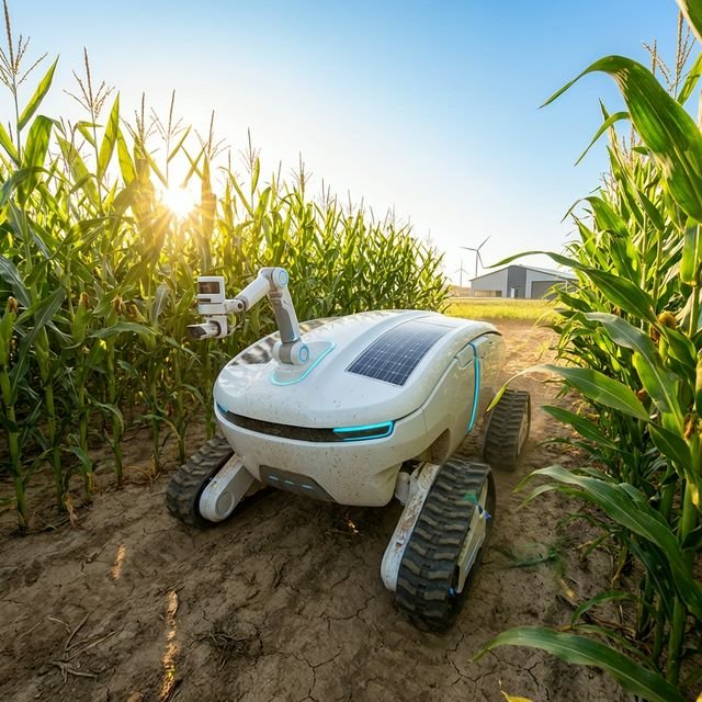 Solar-powered agricultural rover bot in crop field