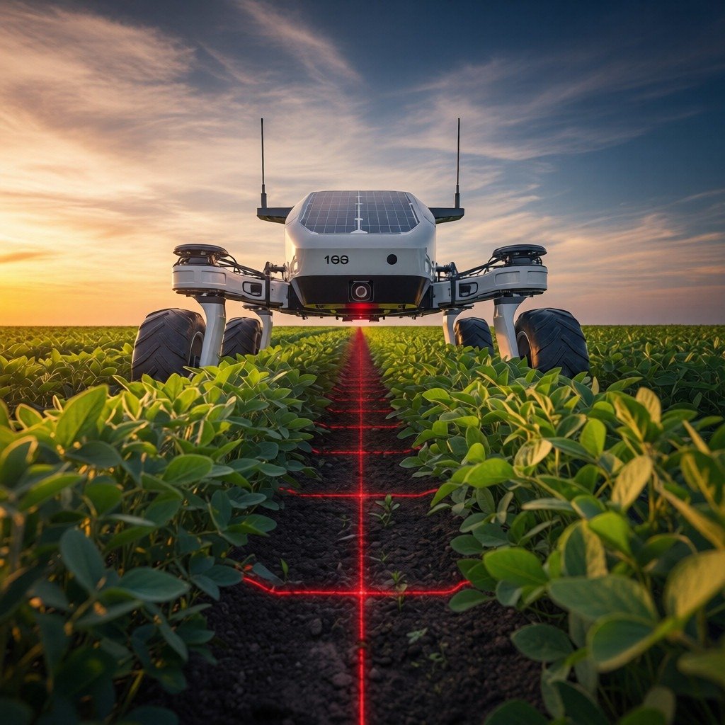 Rover bot performing precision field operations with crop monitoring